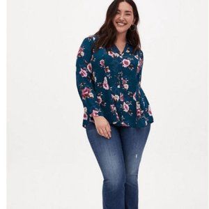 EUC Torrid Size 1 (14-16) Harper Floral Tie Back Long-Sleeve Blouse